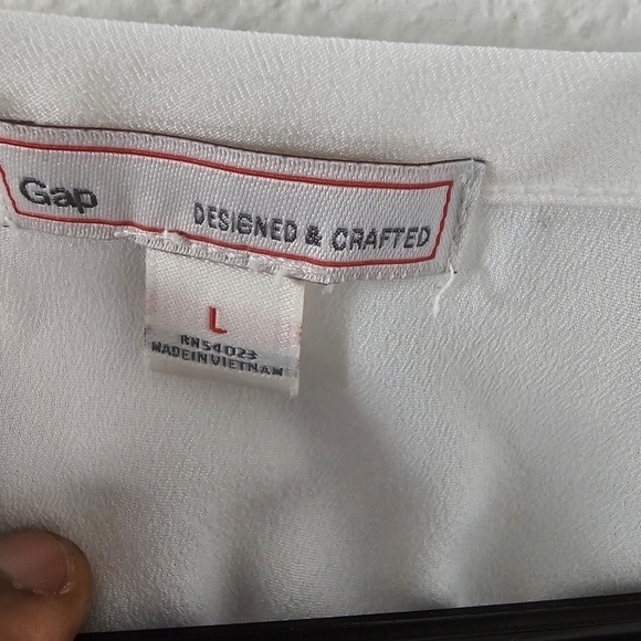 Gap blouse women large short sleeve Geometric pattern blue white flowy… - Picture 2 of 10